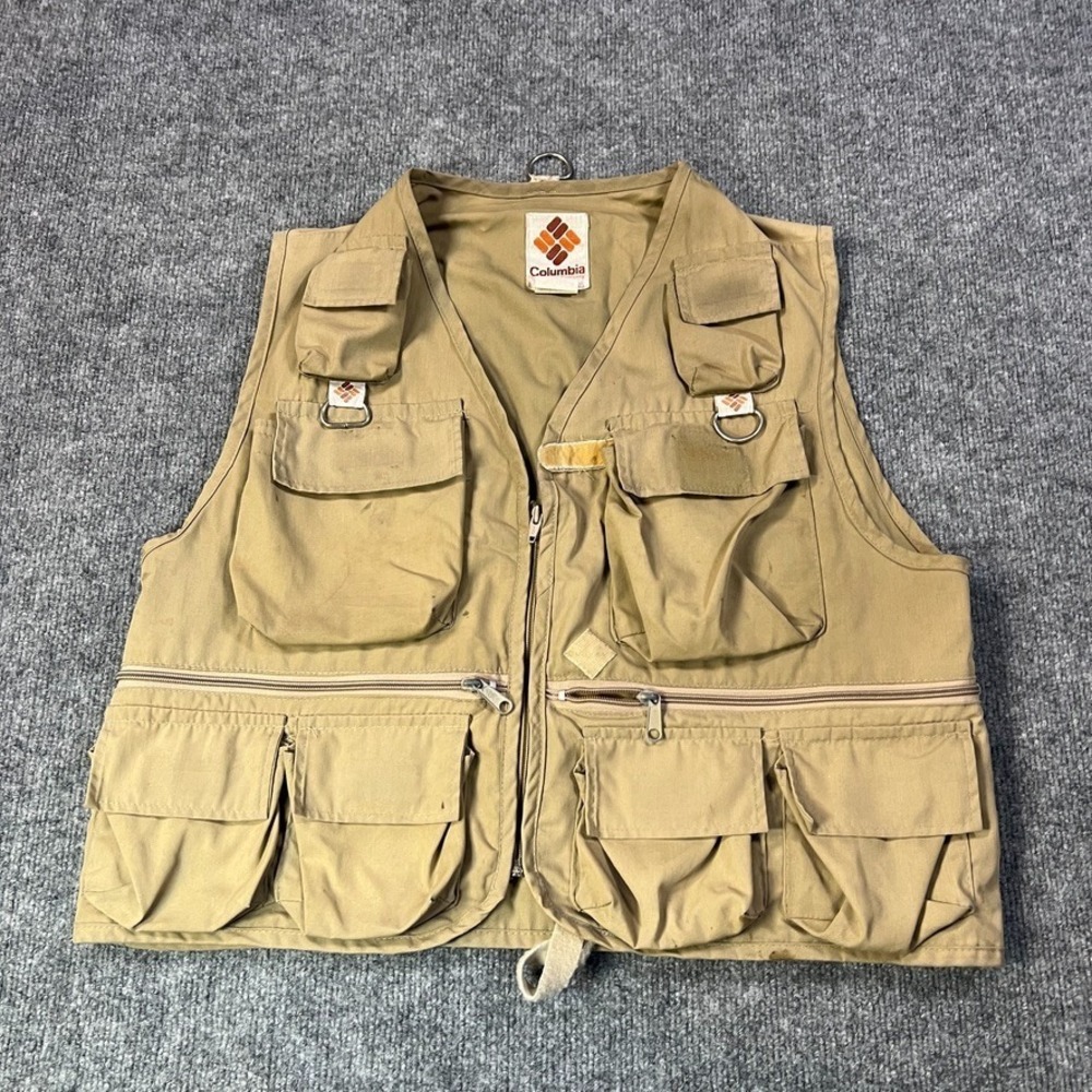 Vintage Columbia Sportswear Khaki Fishing Utility Vest Men Canvas Outdoor